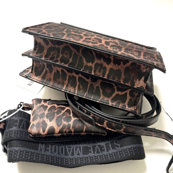Steve Madden Leopard Accordion Crossbody Top Handle Bag + Pouch Animal Print - Picture 6 of 9